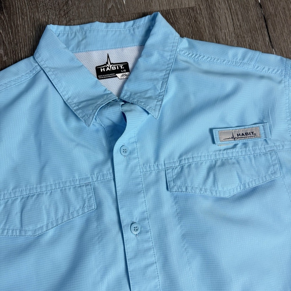 Habit Fishing Shirt Men L Sail Blue 40+ Solar  Vented Boating TS1372